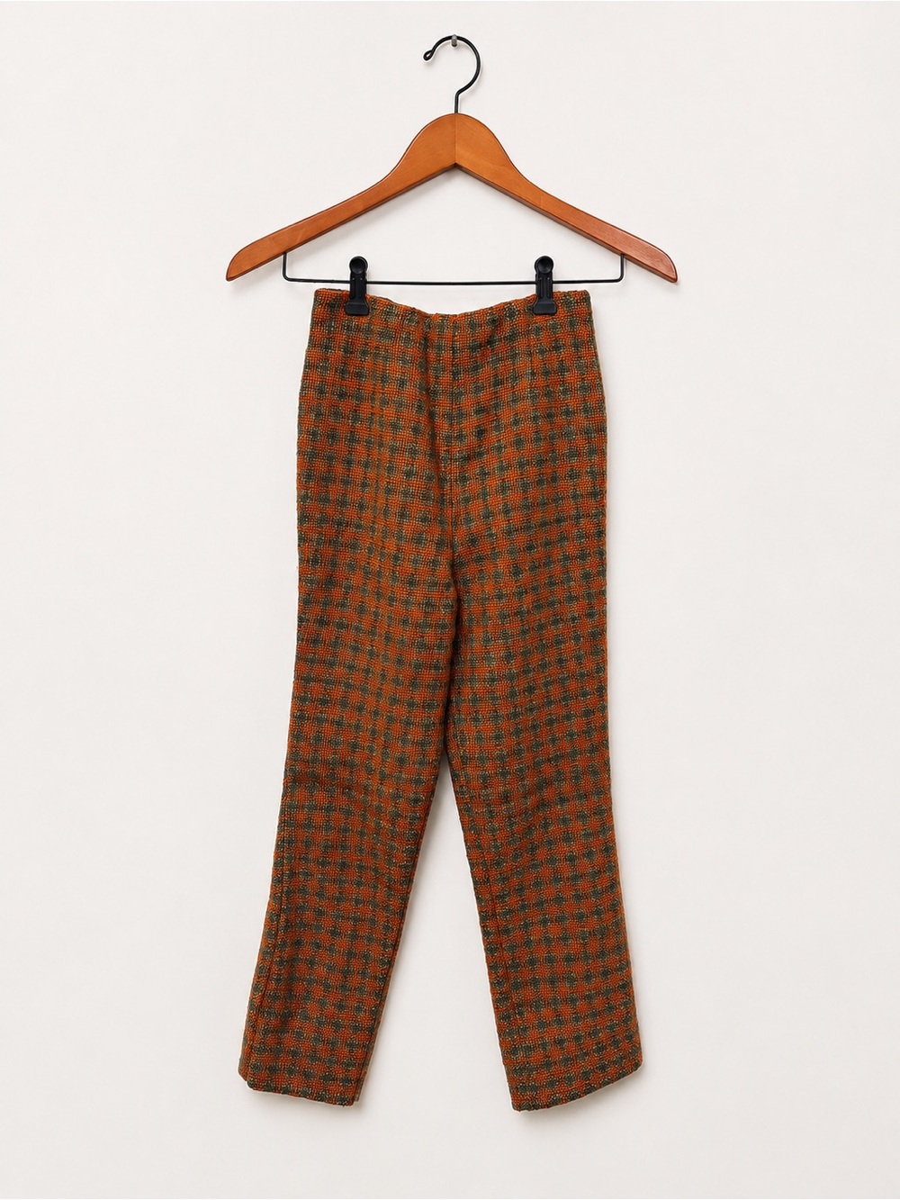 Vintage 70s Orange Plaid High-Waisted Wool Blend Pants | Retro Mod Trousers